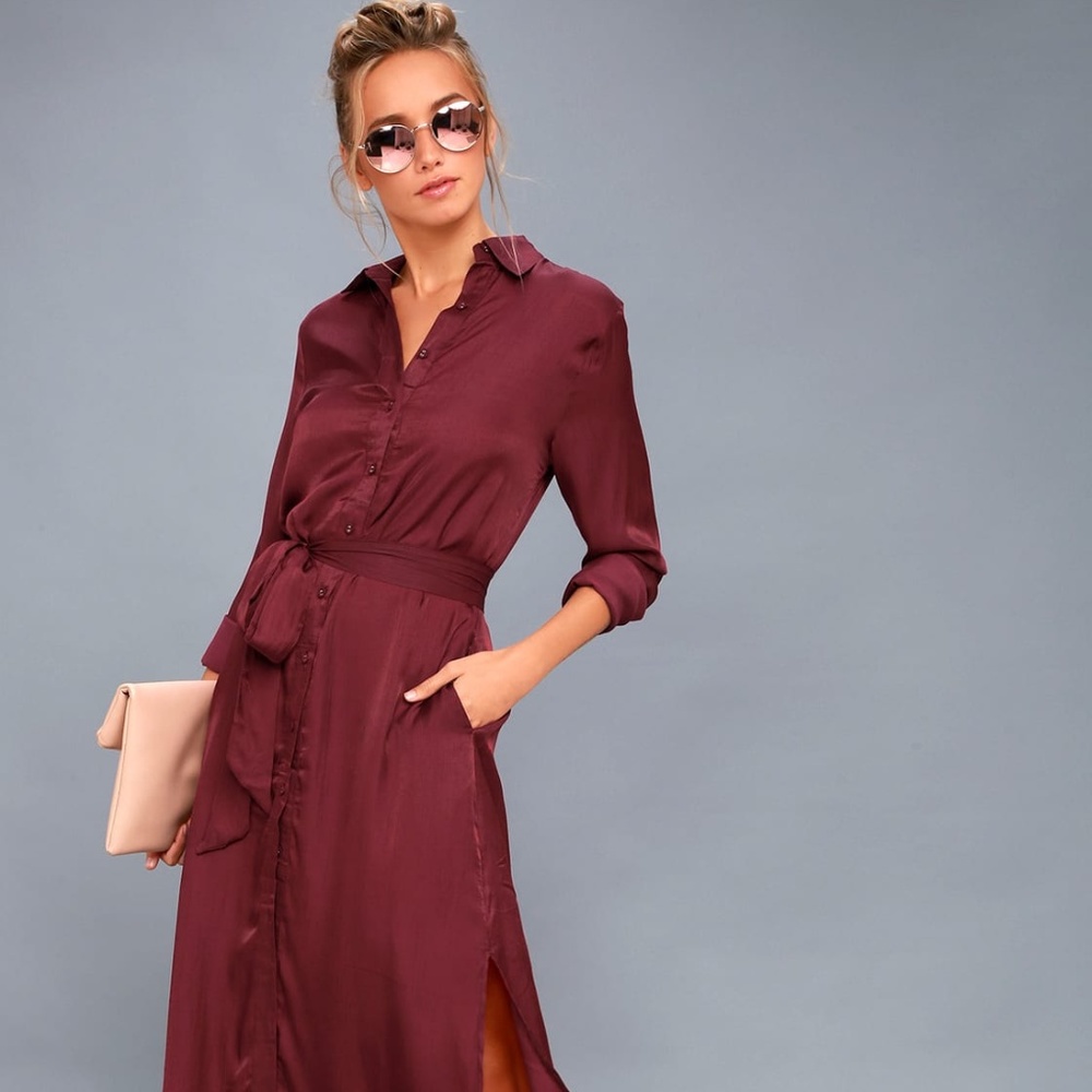 Chic Burgundy Shirt Dress